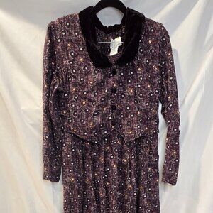 Vintage Halmode Petites Dress Prarie/teachers Dress Size Medium Velvet Collar